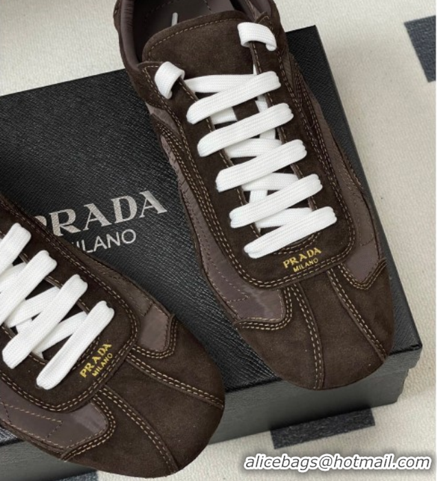 Buy Luxury Prada Montecarlo Re-Edition 2005 suede and Re-Nylon sneakers Dark Brown 1E247O 0228066