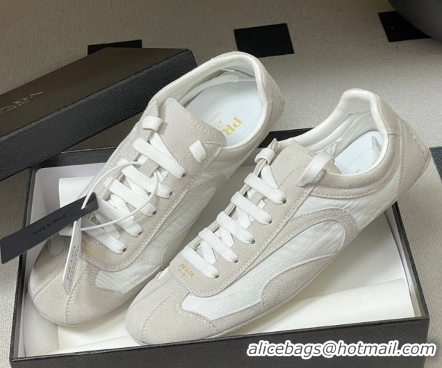 Grade Quality Prada Montecarlo Re-Edition 2005 suede and Re-Nylon sneakers Light Grey 1E247O 60228065