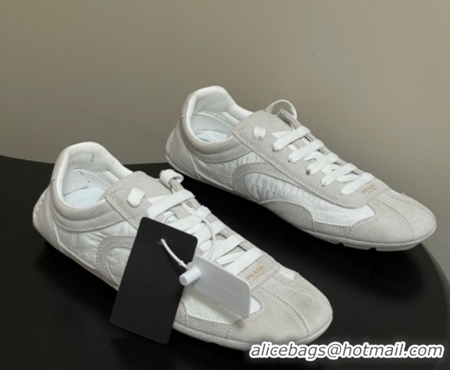 Grade Quality Prada Montecarlo Re-Edition 2005 suede and Re-Nylon sneakers Light Grey 1E247O 60228065