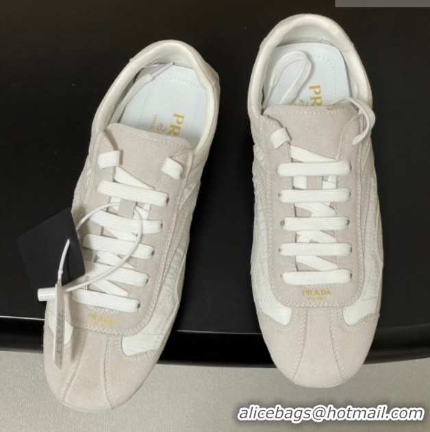Grade Quality Prada Montecarlo Re-Edition 2005 suede and Re-Nylon sneakers Light Grey 1E247O 60228065
