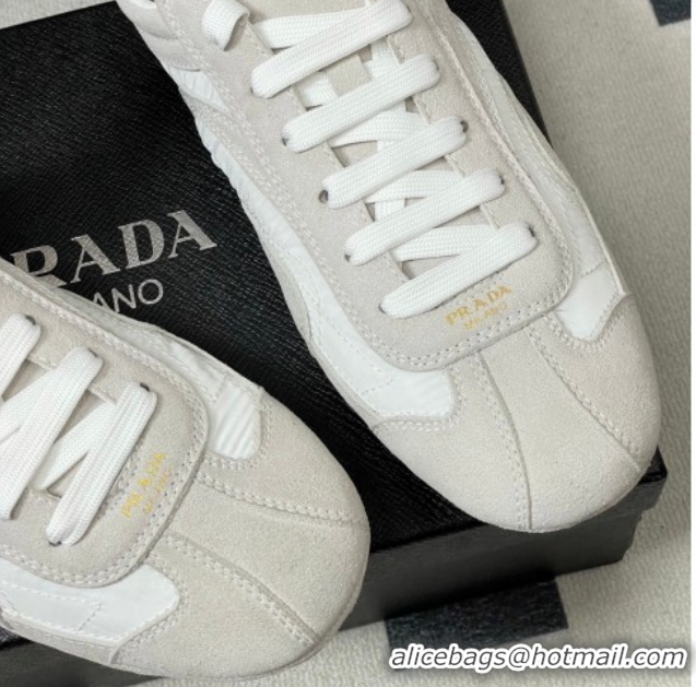 Grade Quality Prada Montecarlo Re-Edition 2005 suede and Re-Nylon sneakers Light Grey 1E247O 60228065