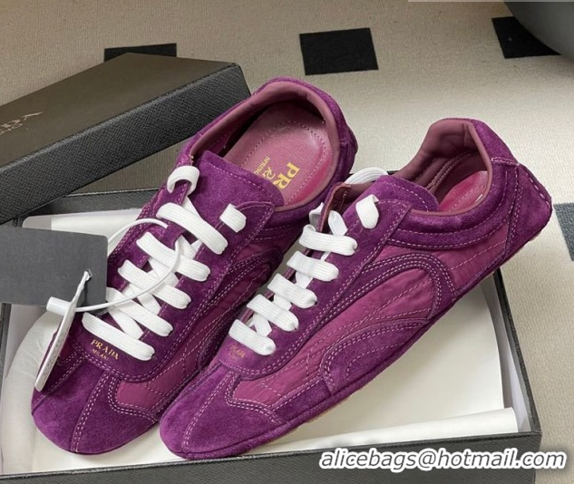 Good Quality Prada Montecarlo Re-Edition 2005 suede and Re-Nylon sneakers Dark Purple 1E247O 60228069