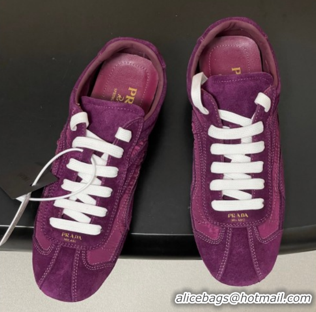 Good Quality Prada Montecarlo Re-Edition 2005 suede and Re-Nylon sneakers Dark Purple 1E247O 60228069