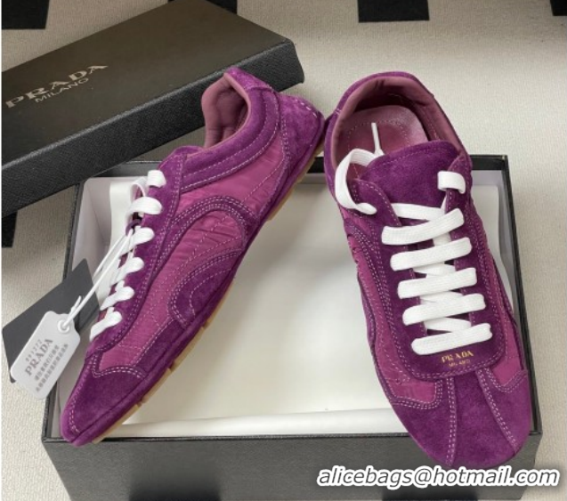 Good Quality Prada Montecarlo Re-Edition 2005 suede and Re-Nylon sneakers Dark Purple 1E247O 60228069