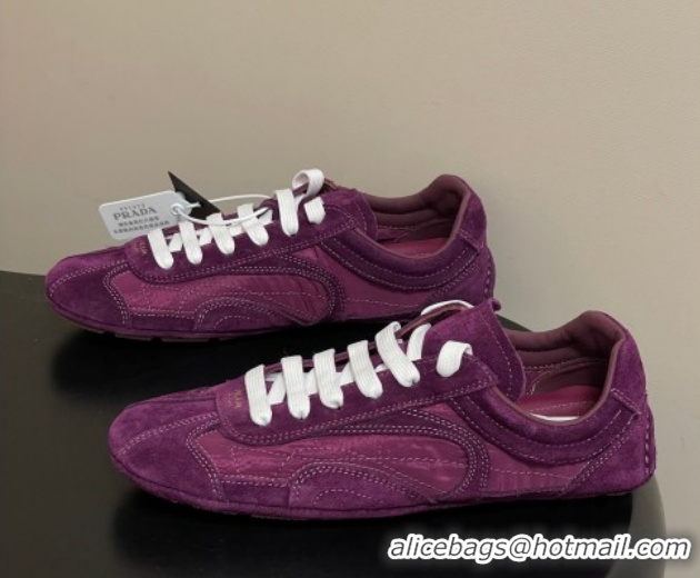 Good Quality Prada Montecarlo Re-Edition 2005 suede and Re-Nylon sneakers Dark Purple 1E247O 60228069