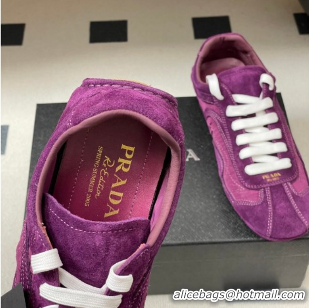 Good Quality Prada Montecarlo Re-Edition 2005 suede and Re-Nylon sneakers Dark Purple 1E247O 60228069