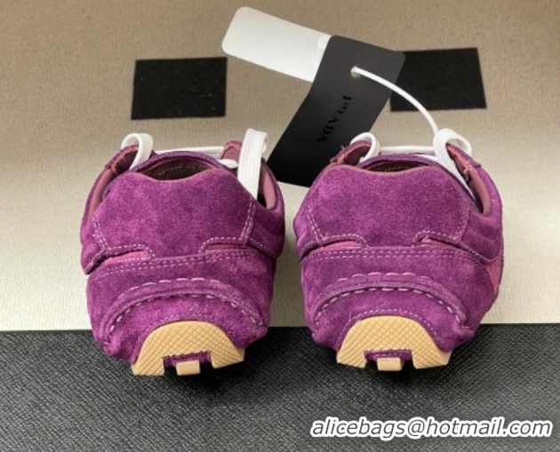 Good Quality Prada Montecarlo Re-Edition 2005 suede and Re-Nylon sneakers Dark Purple 1E247O 60228069
