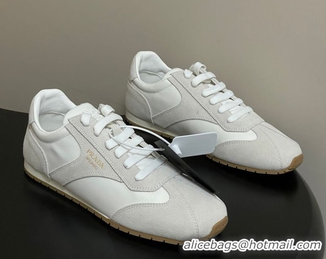 Classic Hot Prada Re-Nylon and suede laced sneakers White/Grey 1E152O 60228072