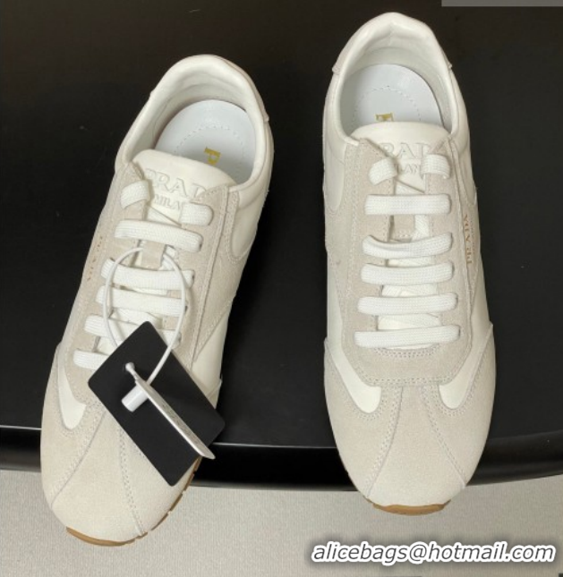 Classic Hot Prada Re-Nylon and suede laced sneakers White/Grey 1E152O 60228072