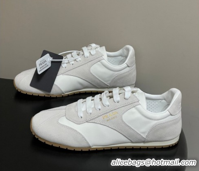 Classic Hot Prada Re-Nylon and suede laced sneakers White/Grey 1E152O 60228072