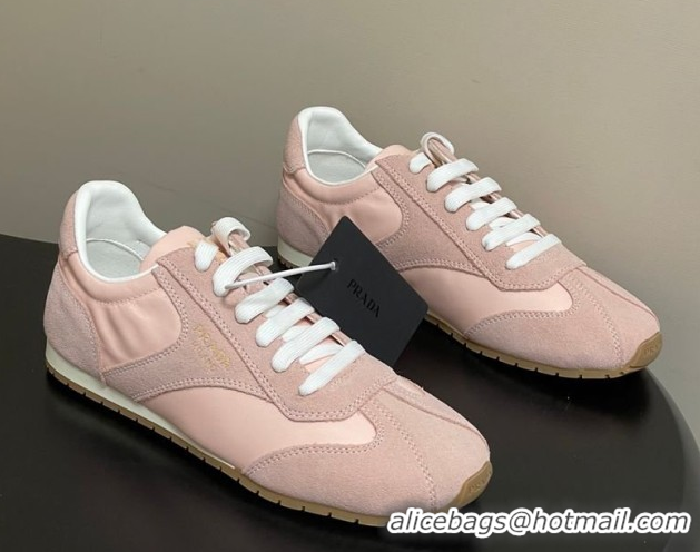 Best Grade Prada Re-Nylon and suede laced sneakers Light Pink 60228073