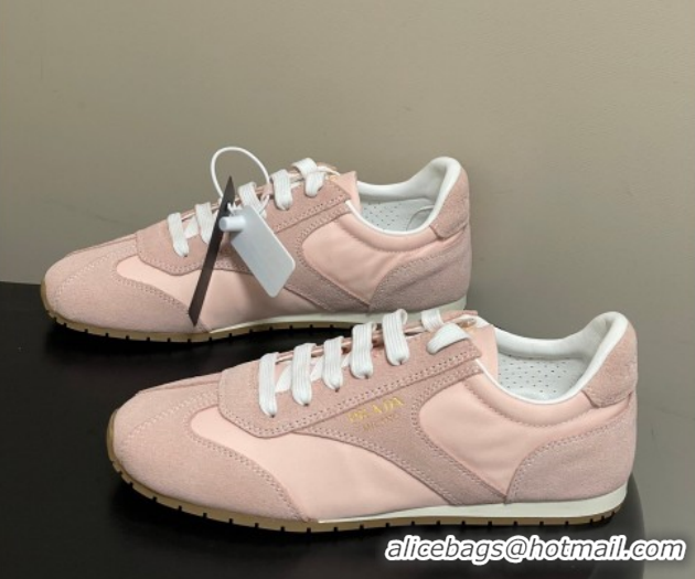 Best Grade Prada Re-Nylon and suede laced sneakers Light Pink 60228073