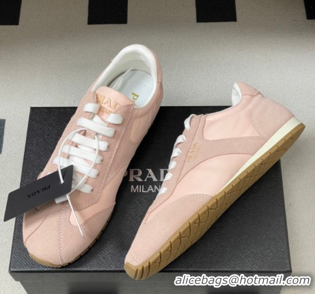 Best Grade Prada Re-Nylon and suede laced sneakers Light Pink 60228073