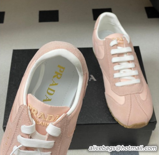 Best Grade Prada Re-Nylon and suede laced sneakers Light Pink 60228073
