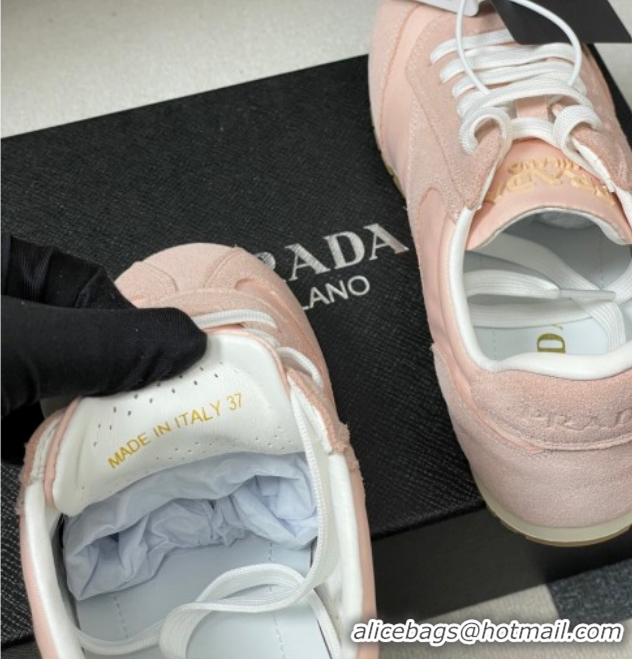 Best Grade Prada Re-Nylon and suede laced sneakers Light Pink 60228073