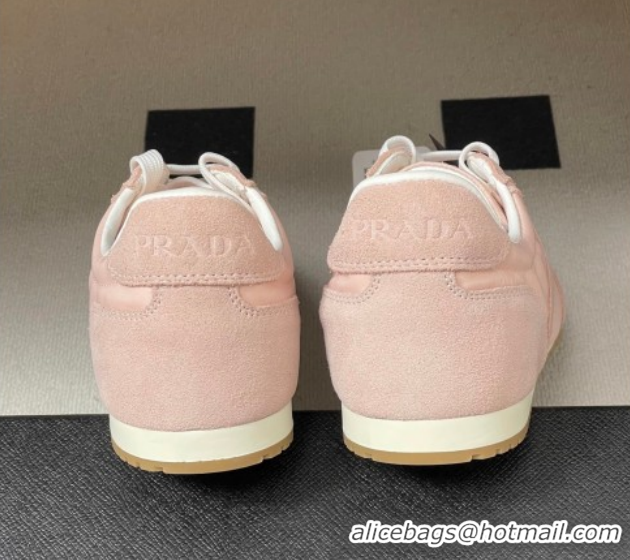Best Grade Prada Re-Nylon and suede laced sneakers Light Pink 60228073