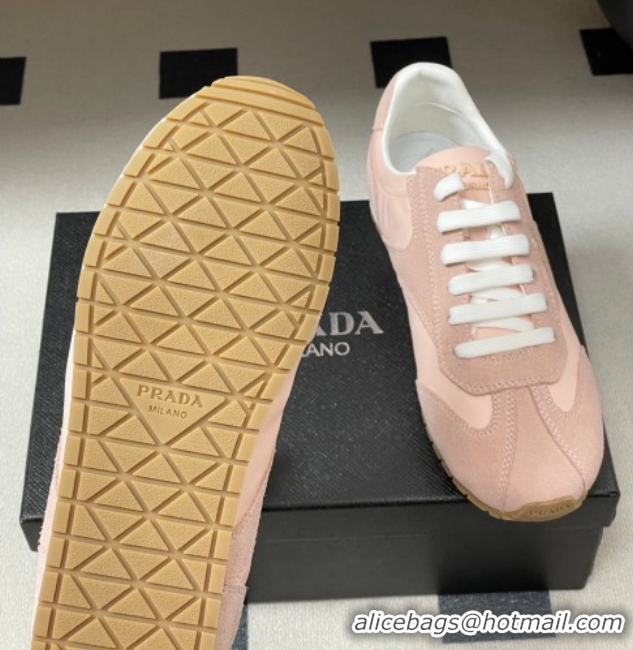 Best Grade Prada Re-Nylon and suede laced sneakers Light Pink 60228073