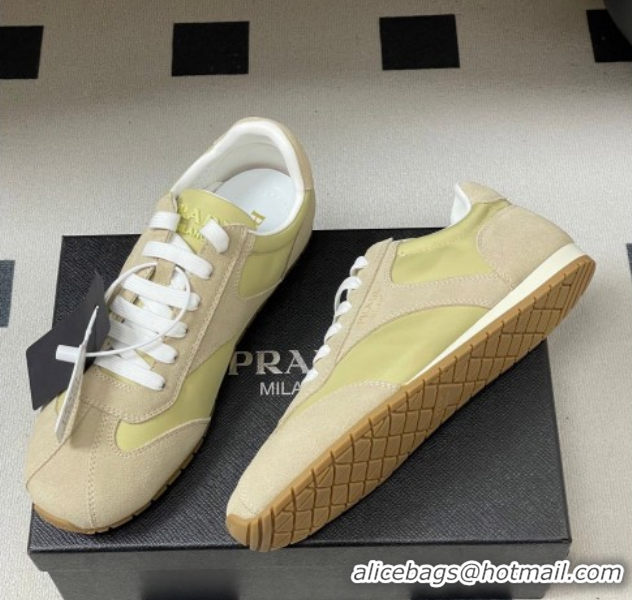 Best Price Prada Re-Nylon and suede laced sneakers Beige/Green 1E152O 60228075