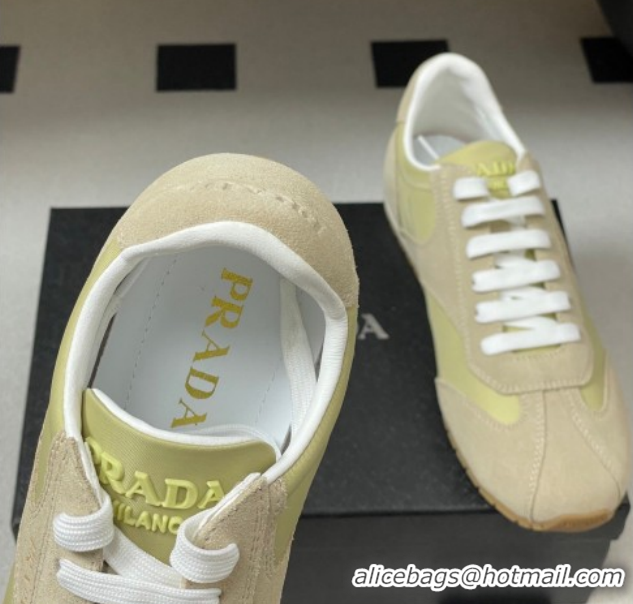 Best Price Prada Re-Nylon and suede laced sneakers Beige/Green 1E152O 60228075
