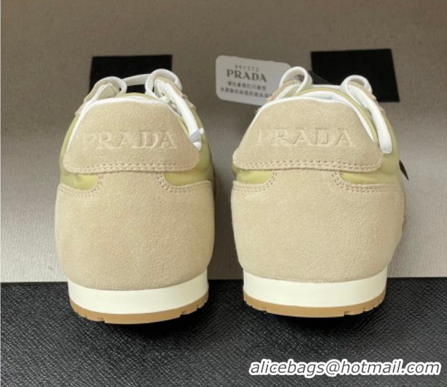 Best Price Prada Re-Nylon and suede laced sneakers Beige/Green 1E152O 60228075