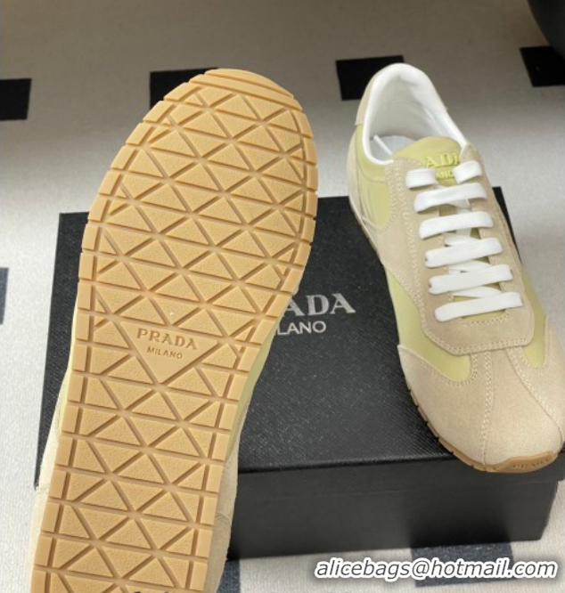 Best Price Prada Re-Nylon and suede laced sneakers Beige/Green 1E152O 60228075