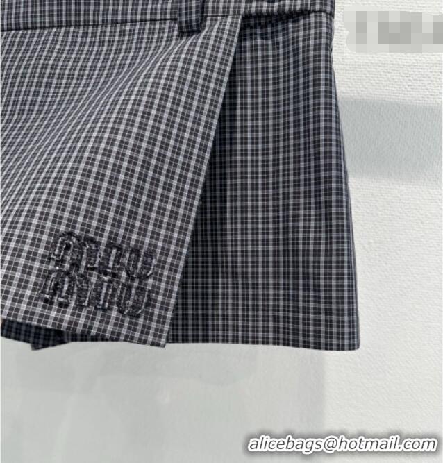 Top Grade Miu Miu Plaid Mini Shorts MM020601 Blue/Grey 2026