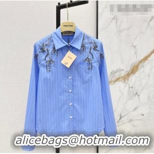 ​Top Grade Miu Miu Striped Cotton Shirt MM020608 Blue 2026