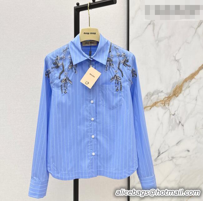 ​Top Grade Miu Miu Striped Cotton Shirt MM020608 Blue 2026
