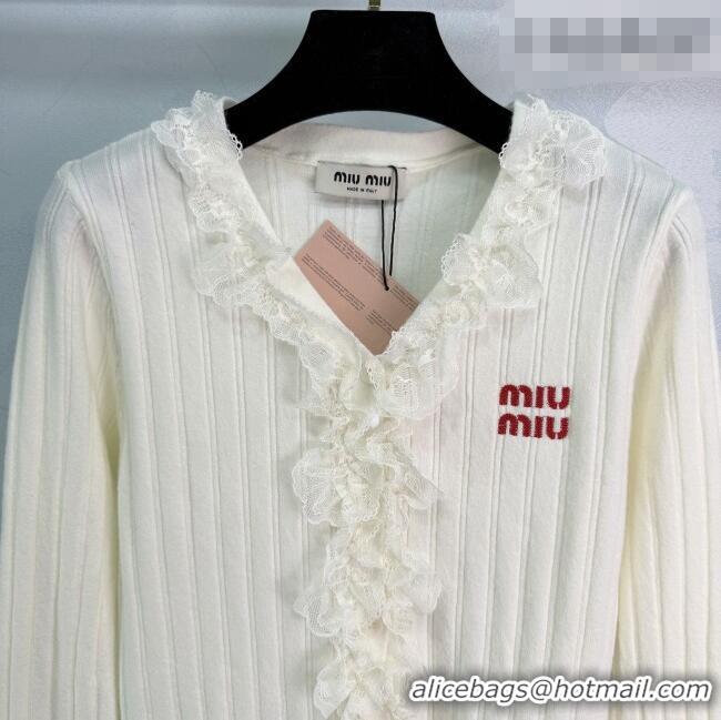 Luxury Discount Miu Miu Wool Blend Cardigan MM020615 White 2026