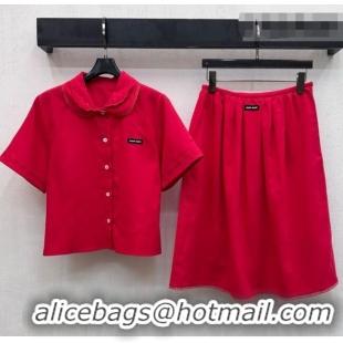 ​Good Taste Miu Miu Linen Cotton Shirt and Skirt Set MM020618 Red 2026