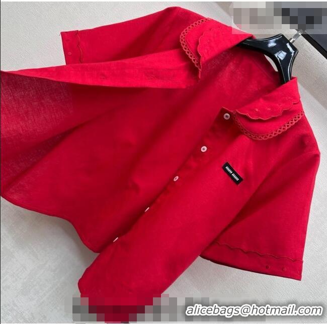 ​Good Taste Miu Miu Linen Cotton Shirt and Skirt Set MM020618 Red 2026