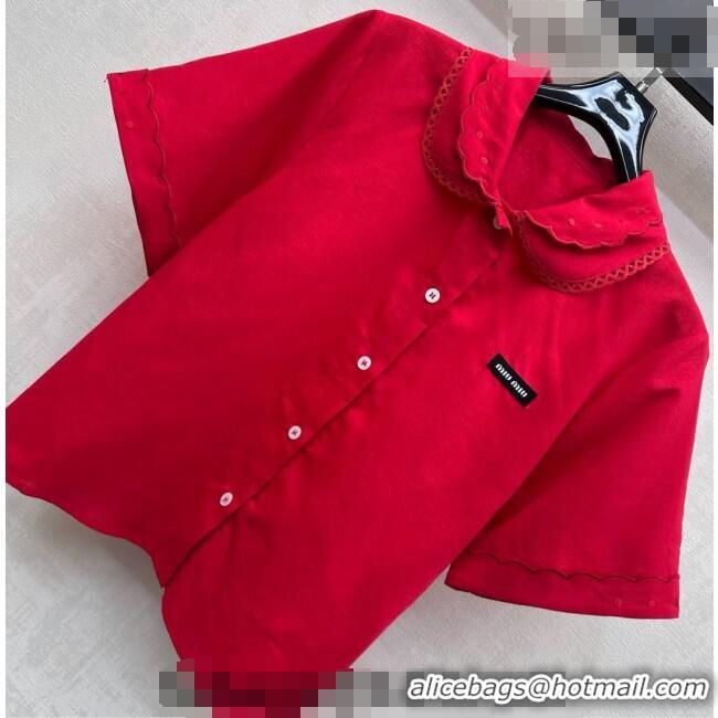 ​Good Taste Miu Miu Linen Cotton Shirt and Skirt Set MM020618 Red 2026