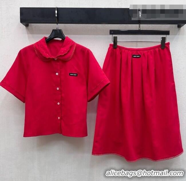 ​Good Taste Miu Miu Linen Cotton Shirt and Skirt Set MM020618 Red 2026