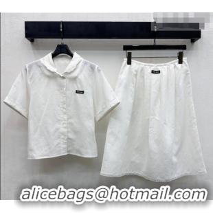 ​Famous Brand Miu Miu Linen Cotton Shirt and Skirt Set MM020618 White 2026