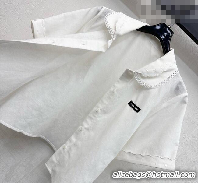 ​Famous Brand Miu Miu Linen Cotton Shirt and Skirt Set MM020618 White 2026