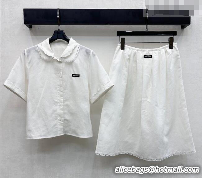​Famous Brand Miu Miu Linen Cotton Shirt and Skirt Set MM020618 White 2026