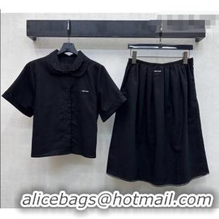​Buy New Cheap Miu Miu Linen Cotton Shirt and Skirt Set MM020618 Black 2026