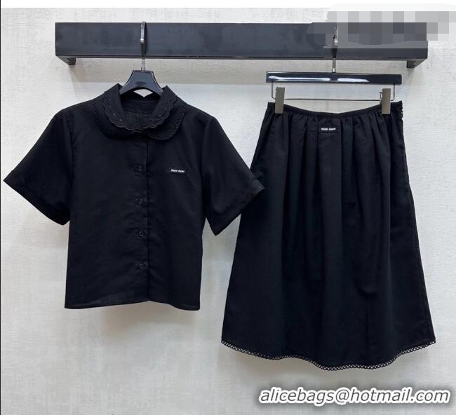 ​Buy New Cheap Miu Miu Linen Cotton Shirt and Skirt Set MM020618 Black 2026
