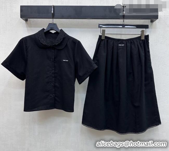 ​Buy New Cheap Miu Miu Linen Cotton Shirt and Skirt Set MM020618 Black 2026