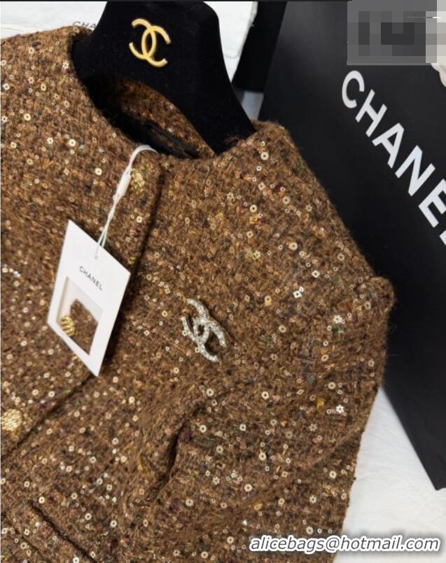 ​New Fashion Chanel Tweed & Sequins Cardigan CH020602 Brown 2026