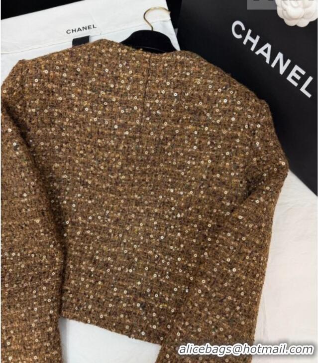 ​New Fashion Chanel Tweed & Sequins Cardigan CH020602 Brown 2026