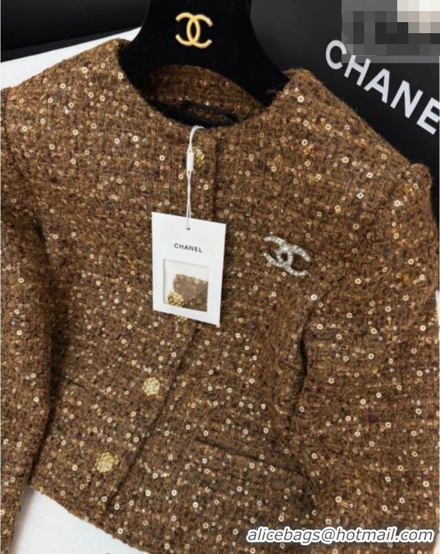 ​New Fashion Chanel Tweed & Sequins Cardigan CH020602 Brown 2026