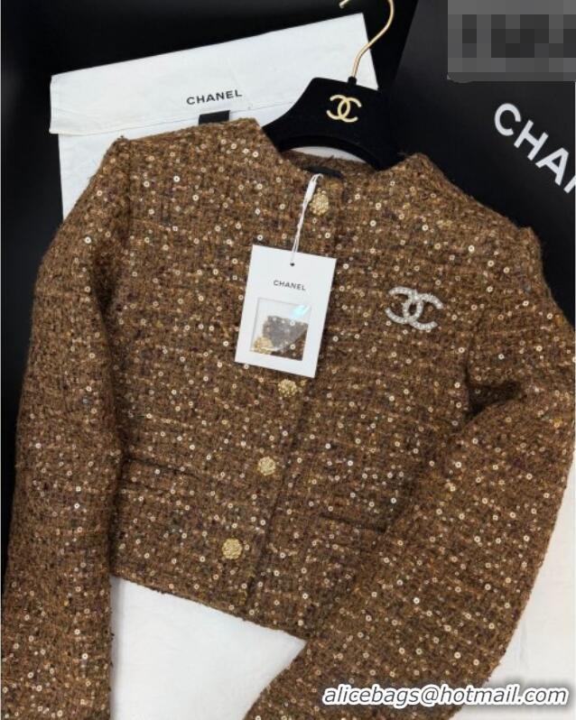 ​New Fashion Chanel Tweed & Sequins Cardigan CH020602 Brown 2026