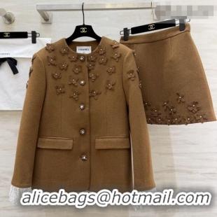 Buy Discount Chanel Jacket and Skirt Set CH020656 Brown 2026