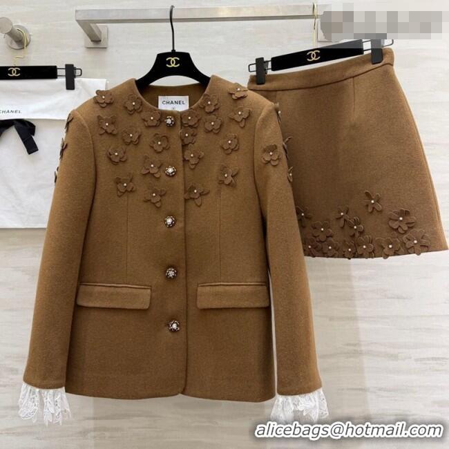 Buy Discount Chanel Jacket and Skirt Set CH020656 Brown 2026