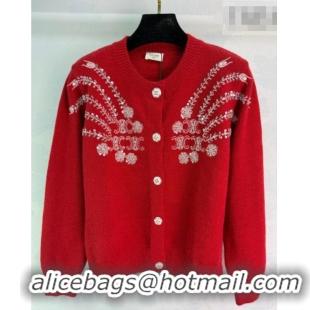 Top Grade Celine Wool Cardigan with Sequins CE020601 Red 2026
