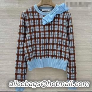 Promotional Dior Plaid Wool Sweater with Bow DR020656 Blue/Brown 2026