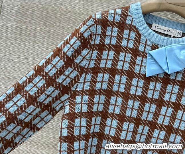 Promotional Dior Plaid Wool Sweater with Bow DR020656 Blue/Brown 2026