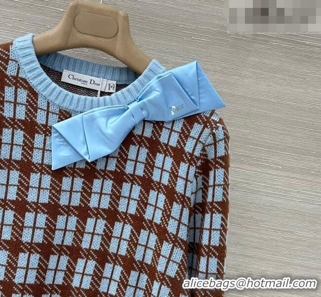 Promotional Dior Plaid Wool Sweater with Bow DR020656 Blue/Brown 2026