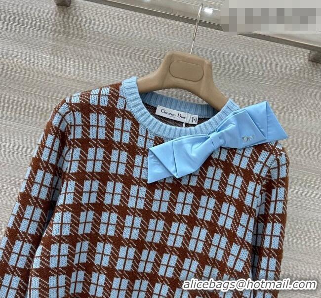 Promotional Dior Plaid Wool Sweater with Bow DR020656 Blue/Brown 2026